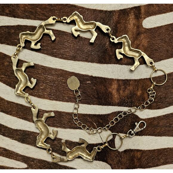 ANNE KLEIN Vintage 1990\'s Gold Horse Shaped Modernist Adjustable Chain Belt